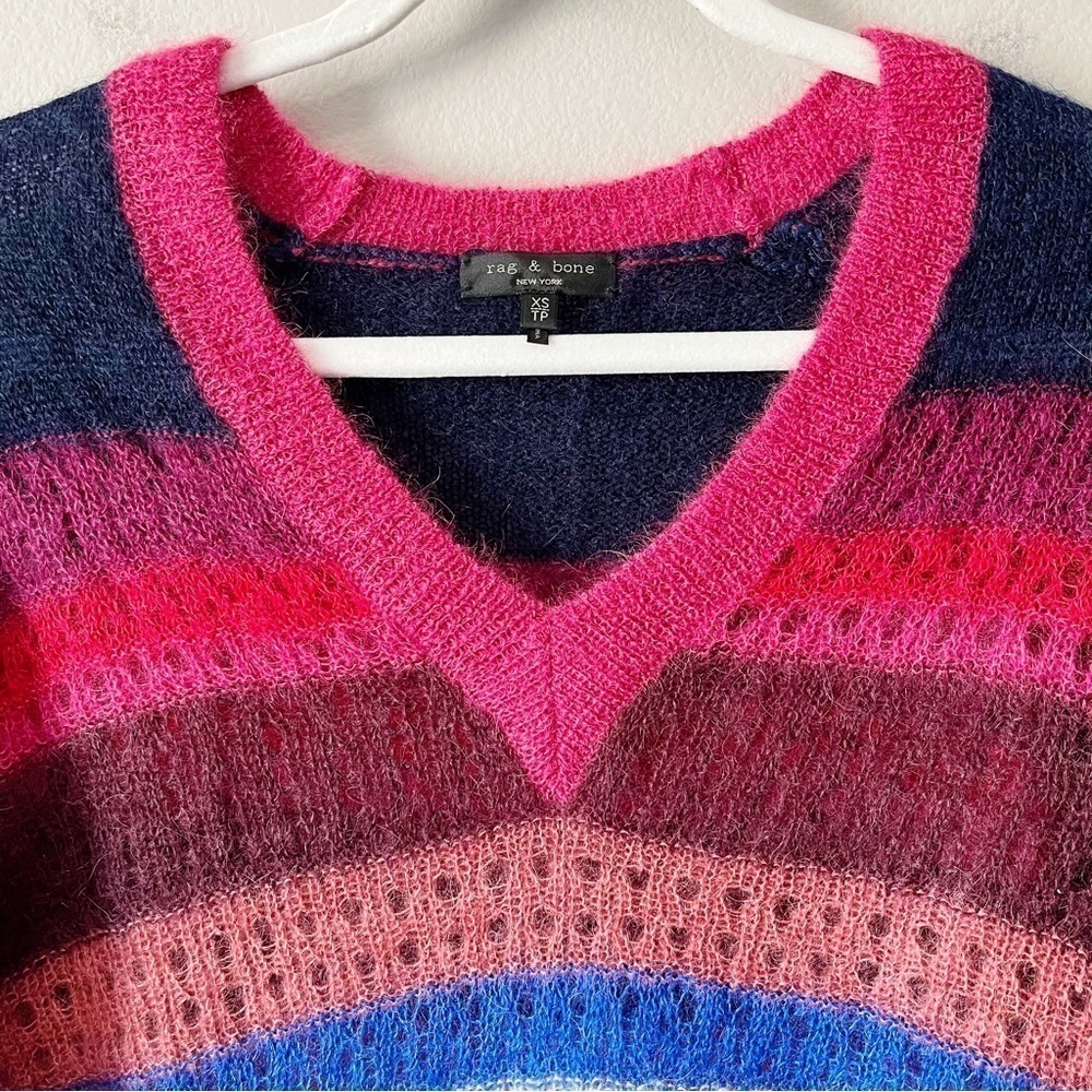 Rag & Bone Nassau Striped Mohair Silk Blend V-Neck Sweater Size XS MSRP $425 - Picture 7 of 16